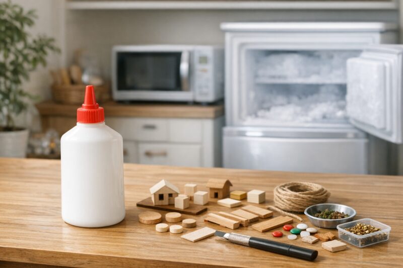 木工用ボンドと冷凍庫を置いたDIY作業台のイメージ