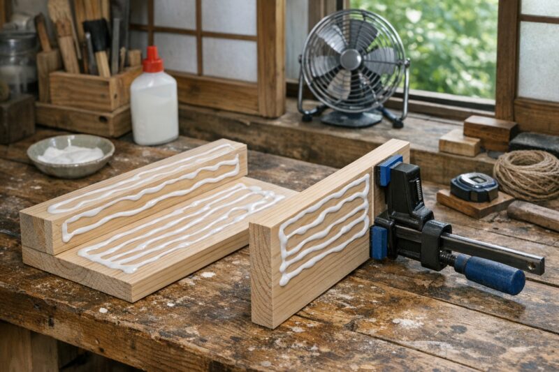 木工用ボンドを薄く均一に塗って固定しているイメージ