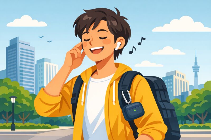 安心してイヤホンを楽しむイメージ