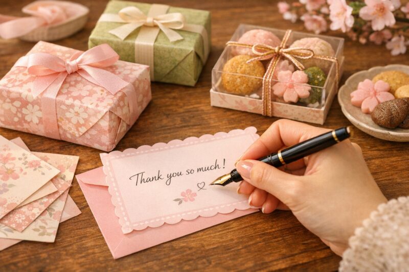 お菓子にメッセージを手書きしている様子