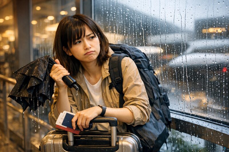 旅行で傘が邪魔なイメージ