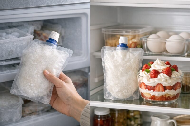 冷凍ホイップを冷凍庫から冷蔵庫へ移しているイメージ