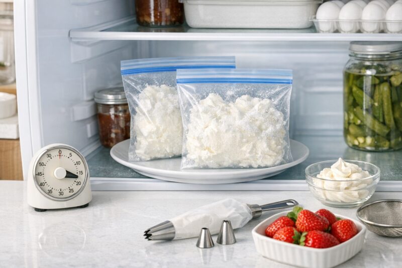 冷蔵庫で冷凍ホイップを解凍しているイメージ